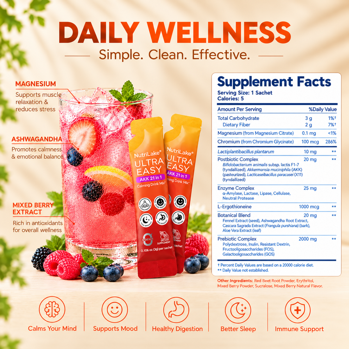 NutriLake® Ultra Easy Natural Light Body Metabolic Support Drink Mix 21-in-1 AKK Compound Probiotic Powder