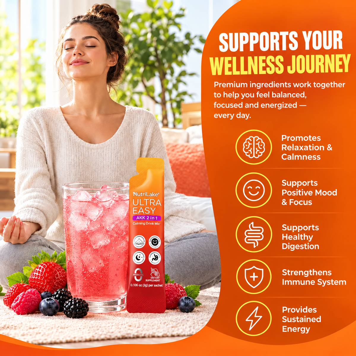 NutriLake® Ultra Easy Natural Light Body Metabolic Support Drink Mix 21-in-1 AKK Compound Probiotic Powder