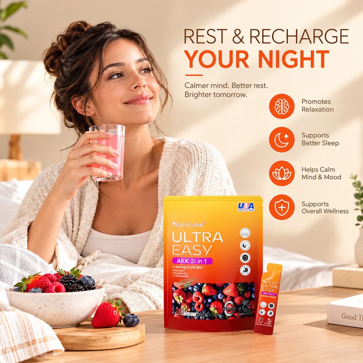 NutriLake® Ultra Easy Natural Light Body Metabolic Support Drink Mix 21-in-1 AKK Compound Probiotic Powder