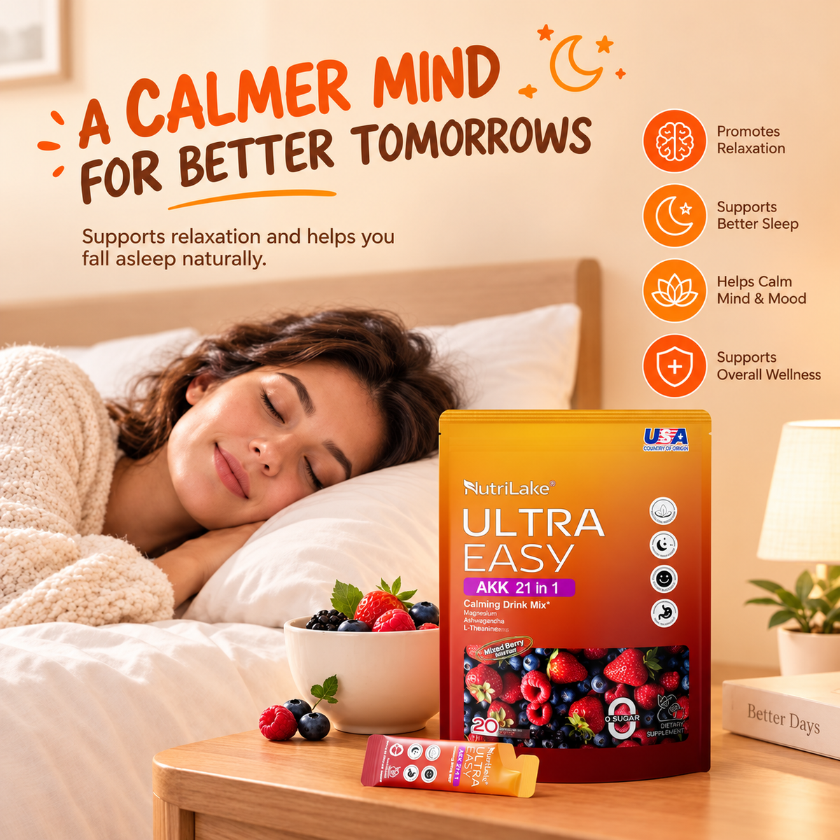 NutriLake® Ultra Easy Natural Light Body Metabolic Support Drink Mix 21-in-1 AKK Compound Probiotic Powder