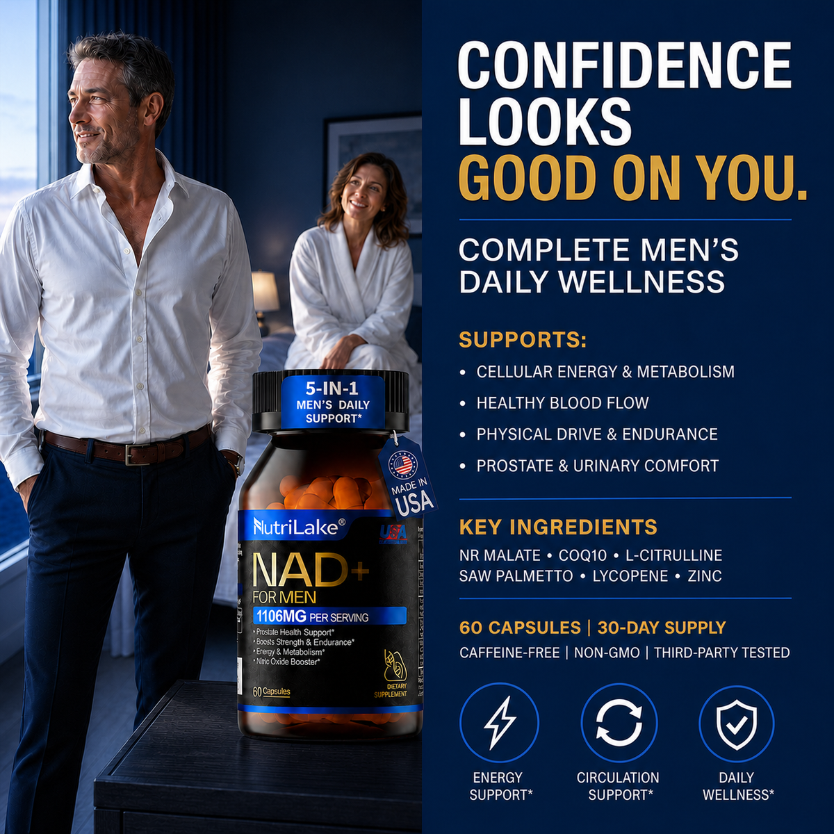 NutriLake® NAD+ FOR MEN | Daily Vitality & Prostate Support Formula
